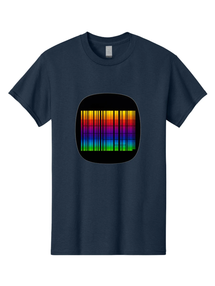 Barcode-Tv-Screen Men's Graphic Tee, 100% Cotton, Comfortable Casual Summer Wear, Machine Washable, Travel Clothes, Barcode, Colorful Gradient, Black Lines, Rainbow Colors, Vibrant Hues, Modern Design, Digital Art, Graphic ElementClothing Salesgraphic T-Shirt, Custom T-Shirt, Funny T-Shirt, Men's T-Shirt, Top, Crew Neck - BAH551
