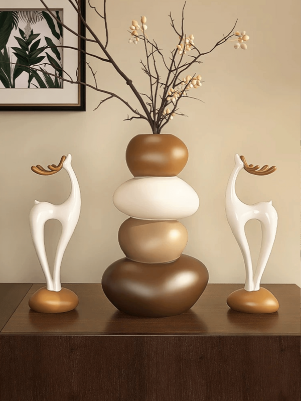 1 تمثال من الراتنج على شكل غزال، مع تصميم إناء هندسي، مناسب لأنواع مختلفة من الغرف، مثالي لتزيين عيد الميلاد والشكر وراس السنة والأعياد العامة، لا يتطلب مصدر طاقة.