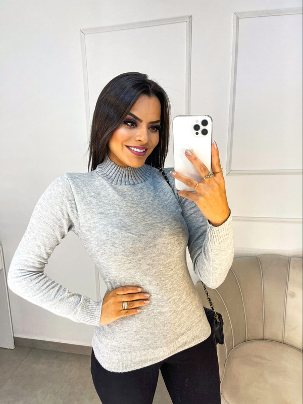 tricot linha gola caneladinho lastano feminina blusa manga longa basica
