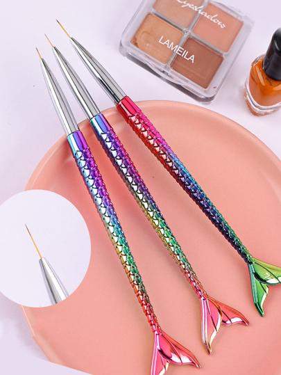 Kit 3 Pincel Filete Sereia Nail Art Desenho Decoração de Unhas Gel  Manicure Profissional T-342-6