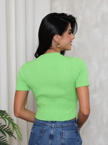 Women Knit Tops - 薄荷綠 - 查看 2