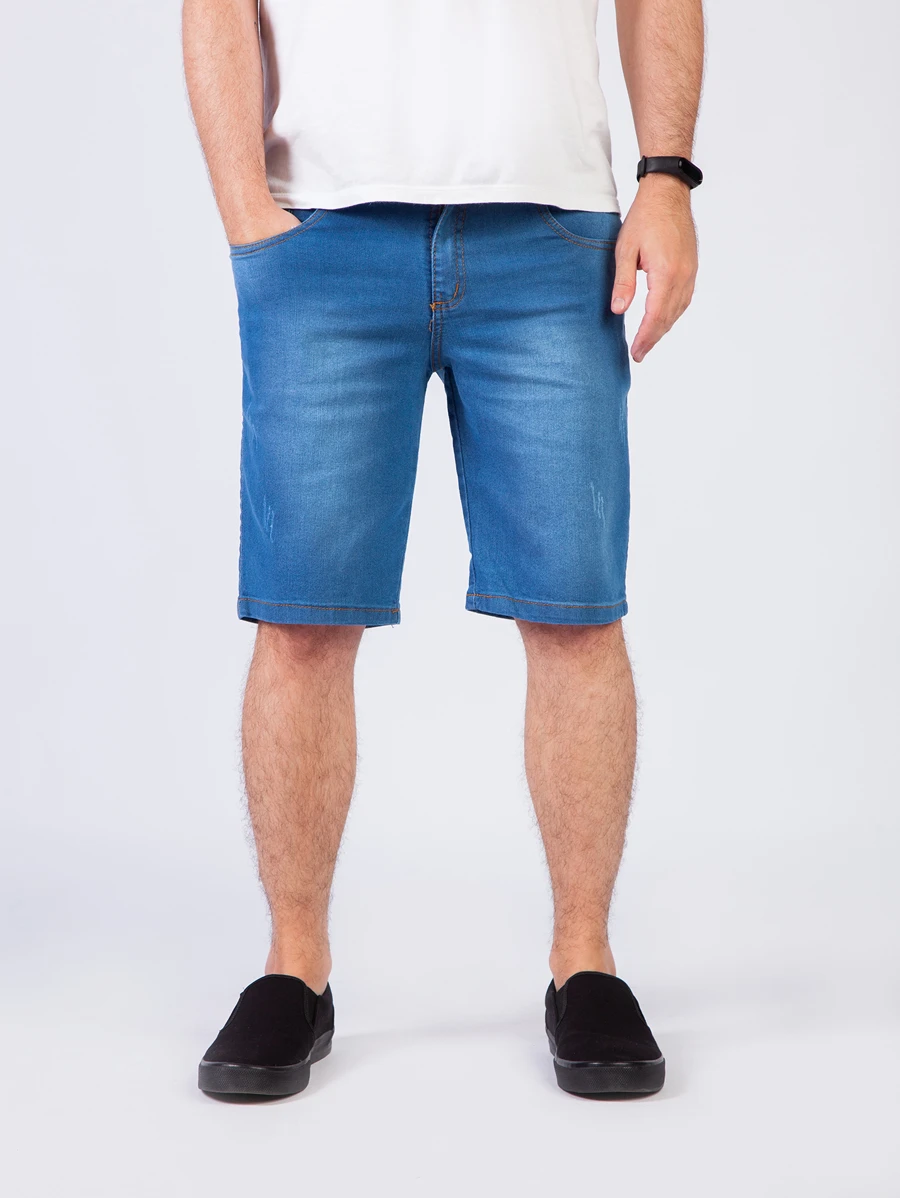 Bermudas Sarja Masculina Slim Com Lycra - Lavagem Média - Visão 1
