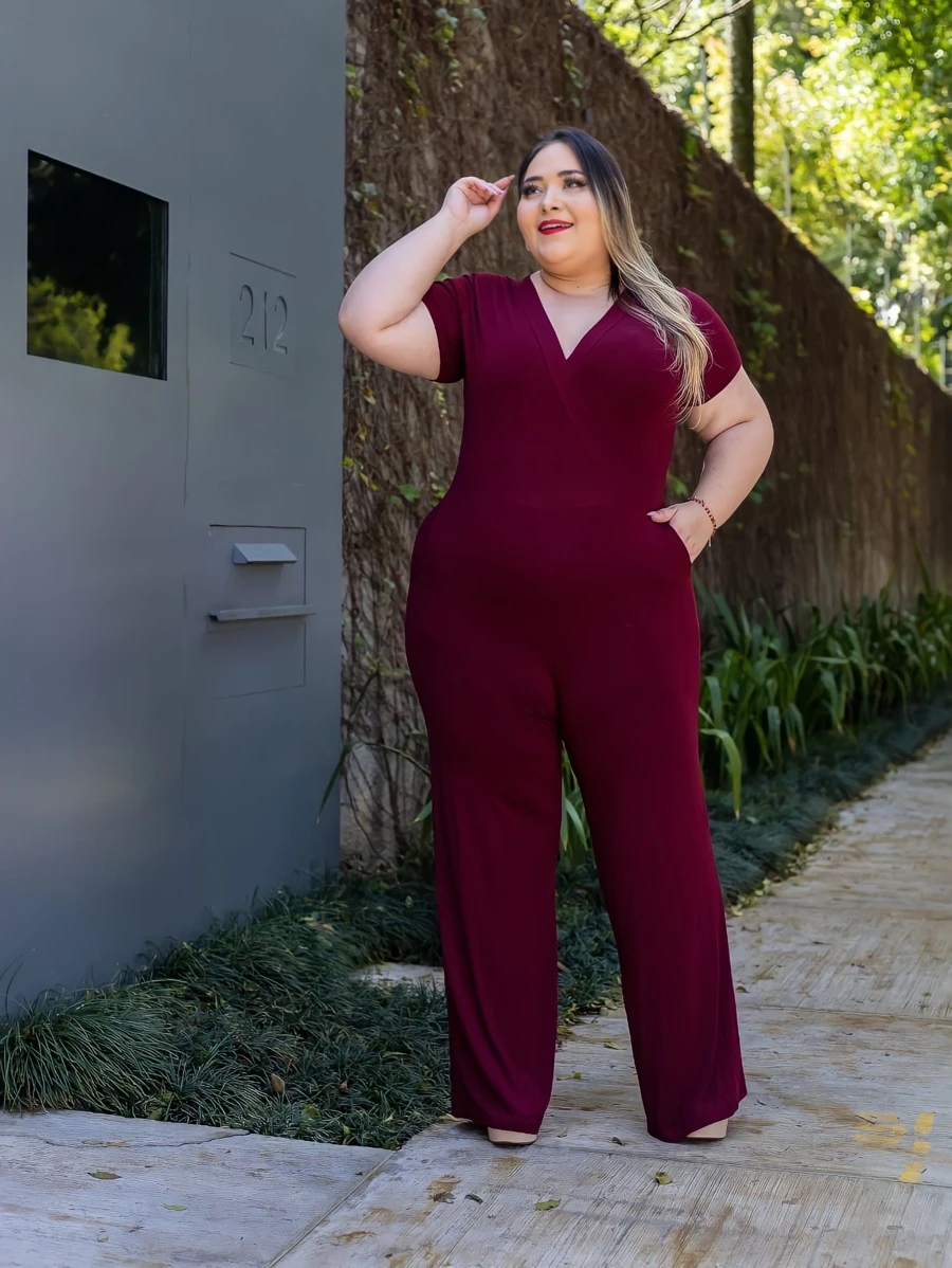Plus Size Jumpsuits - 酒紅色 - 查看 1
