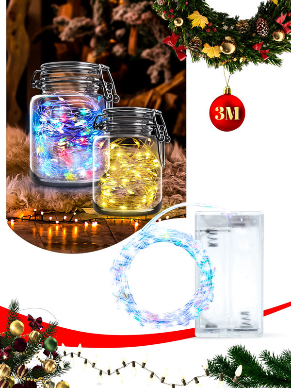 Fio De Fada 3m Led Arame Cordão Pisca Decoração De Natal Colorido Branco Quente