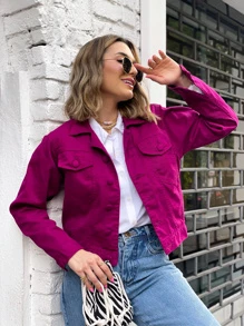 liberty moda Women Denim Jackets & Coats - Red Violet - View 5