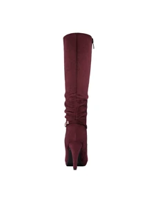Women's Knee High Platform Heel Boots - 酒紅色 - 查看 7