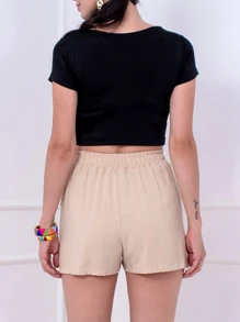 Women Shorts - 米色 - 查看 2