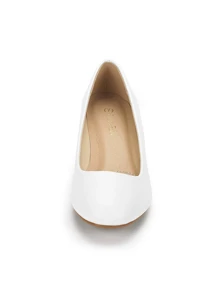Women's Mid Wedge Heel Pumps Closed Toe Slip-On Elegant Comfortable Casual Shoes - 白色 - 查看 7