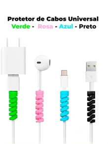 Kit Com 4 Protetores de Cabo Universal para Fio de Carregador Usb Celular