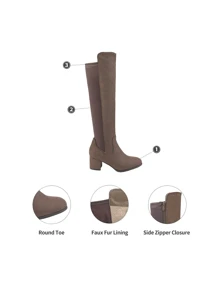 Women's Knee High Stretchy Fashion Boots Round Toe Chunky Heel Fashionable Classic Boots