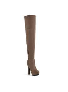 Women Chunky Heeled Over The Knee Boots Classic Suede Leather Round Toe High Heel Ultra Long Boots For Autumn & Winter Halloween Party Daily Wearing - Màu Khaki - Xem 6