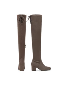 Women Comfortable Over The Knee Thigh High Boots Soft Stretch Suede Leather Chunky Heel Boots For Autumn Winter Casual Commute Wearing Halloween Holiday Gift - 摩卡棕 - 查看 5