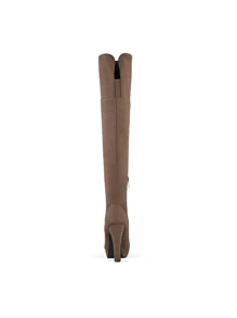 Women Chunky Heeled Over The Knee Boots Classic Suede Leather Round Toe High Heel Ultra Long Boots For Autumn & Winter Halloween Party Daily Wearing - Màu Khaki - Xem 7