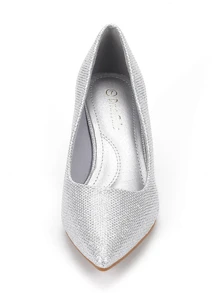 Women's Low Stiletto Heel Pointed Toe Court Pumps, Elegant Fashion Solid Color Shoes - 銀色 - 查看 7