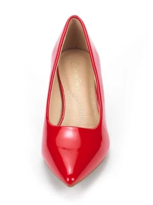 Women's Low Stiletto Heel Pointed Toe Court Pumps, Elegant Fashion Solid Color Shoes - 紅色 - 查看 3
