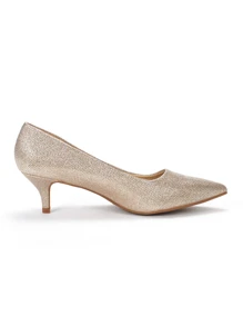 Women's Low Stiletto Heel Pointed Toe Court Pumps, Elegant Fashion Solid Color Shoes - 金色 - 查看 6