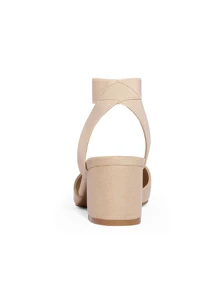 Women's  Pu Low Block Chunky Heel Ankle Strap Pumps Shoes - Apricot - View 5
