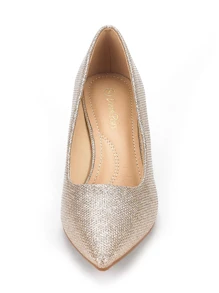 Women's Low Stiletto Heel Pointed Toe Court Pumps, Elegant Fashion Solid Color Shoes - 金色 - 查看 5