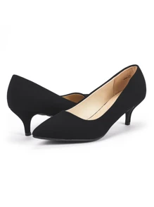 Women's Low Stiletto Heel Pointed Toe Court Pumps, Elegant Fashion Solid Color Shoes - 黑色 - 查看 2