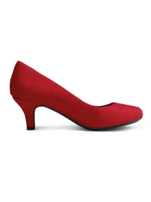 Women's Low Heel Court Pumps Solid Color Elegant Bridal Wedding Shoes - 紅色 - 查看 5