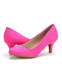 Women's Low Heel Court Pumps Solid Color Elegant Bridal Wedding Shoes Valentines - 玫紅色 - 查看 7