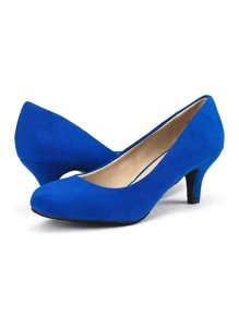 Women's Low Heel Court Pumps Solid Color Elegant Bridal Wedding Shoes - Royal Blue - View 5