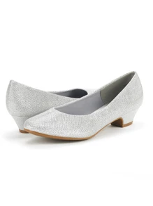 Women's Low Chunky Heel Fashionable Pump Shoes For Work & Formal Occasions - Bạc - Xem 5