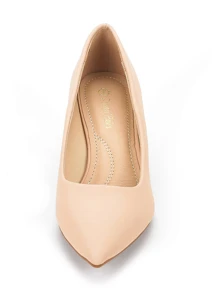 Women's Low Stiletto Heel Pointed Toe Court Pumps, Elegant Fashion Solid Color Shoes - Apricot - View 4