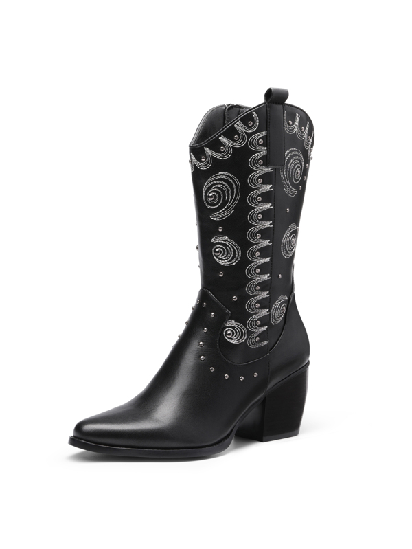 DREAM PAIRS Women's Western Cowboy boots Mid Calf Cowgirl boot Pullon