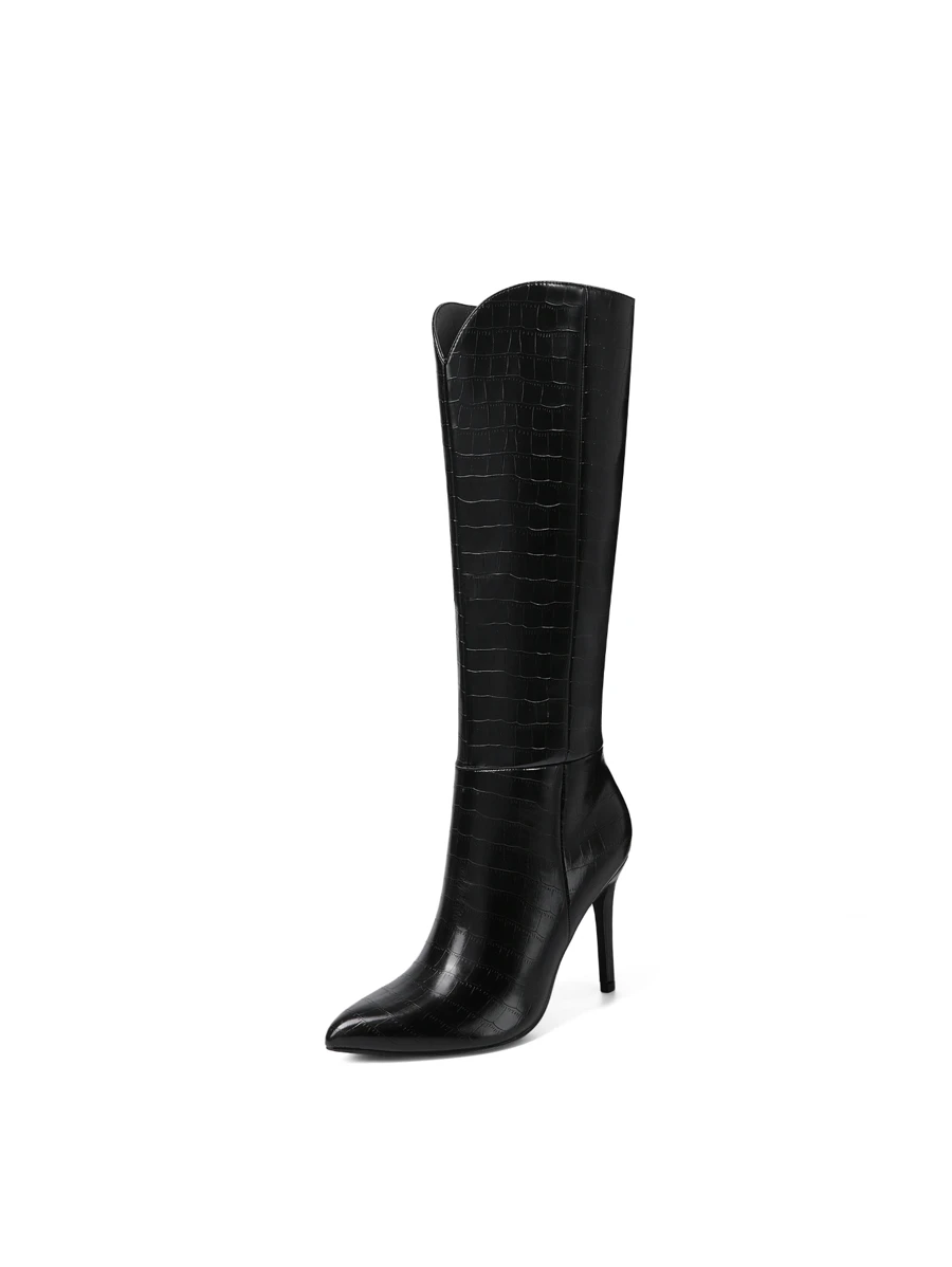 DREAM PAIRS Women's Knee-High Boots, Fashion Pointed Toe Stiletto High Heel Boots For Women Black stone/pu Sdkb2212w - 黑色 - 查看 1
