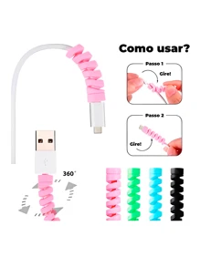 Kit Com 4 Protetores de Cabo Universal para Fio de Carregador Usb Celular