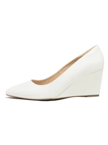 Women's Wedges Closed Toe High Heels Dress Wedding Bride Pointed Toe Pumps Shoes - 白色 - 查看 7