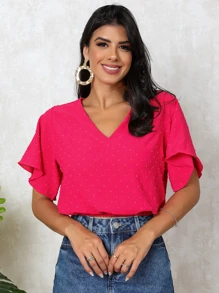 Women Blouses - 玫紅色 - 查看 3