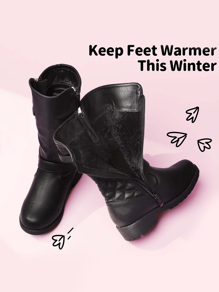 Girls Lining Knee High Winter Motorcycle Riding Boots Toddler/Little