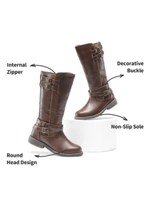 Girls Grey Buckle Knee High Riding Winter Fashion Boots