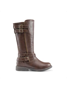 Girls Grey Buckle Knee High Riding Winter Fashion Boots
