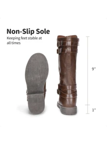 Girls Grey Buckle Knee High Riding Winter Fashion Boots