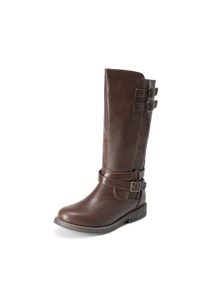 Girls Grey Buckle Knee High Riding Winter Fashion Boots