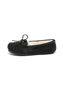Boys Girls  House Slippers Faux Furs Indoor Outdoor  Moccasin Shoes - 黑色 - 查看 5