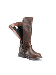 Girls Grey Buckle Knee High Riding Winter Fashion Boots