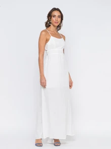 Vestido Longo Femenina Lisa/Moderna coleção 2022/Verão branco réveillon - Branco - Visão 5