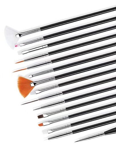 Kit Com 15 Pinceis Preto Gel Uv Manicure Acrigel