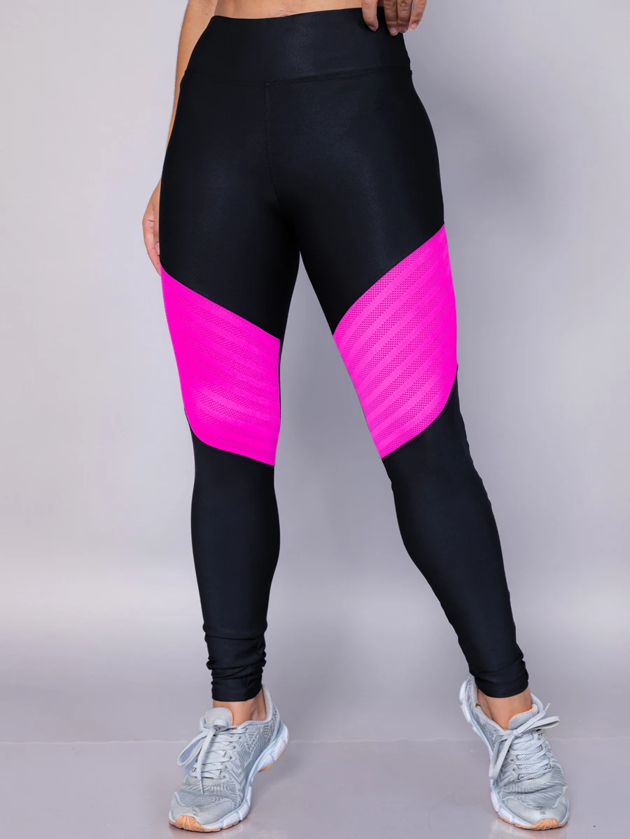 Calça Feminina Legging Com Detalhe Arrastão Leg Treino Academia - Melancia - Visão 1