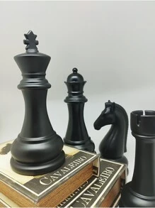 Enfeite de porcelana de xadrez de Rei (grande) - Preto - Visão 3