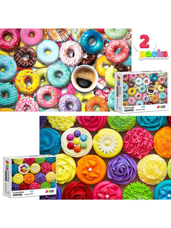 JOYIN 2 Packs 1000 Pcs Donuts and Cupcakes Puzzles for Kids Adults