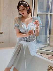 Women Nightgowns & Sleepshirts - Cadet Blue - View 2