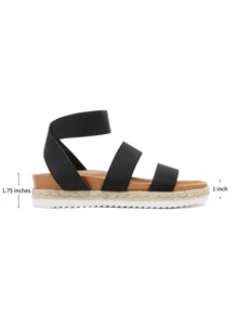 Women'S Open Toe Elastica Ankle Strap Espadrille Dressy Flatform Wedge Sandals Elastic Ankle Strap Platform Sandals - Black - View 11