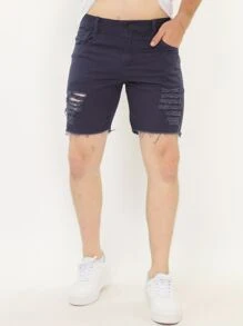 Bermuda Jeans Masculina Short Rasgada Curto em Cima Do Juelho Top - Azul - Visão 4
