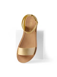 Women'S One Band Ankle Strap Buckle Flat Sandals - Gold - View 6