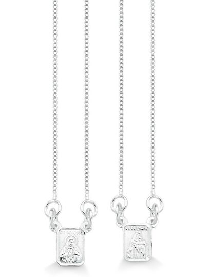 Escapulário mini Jesus e Nossa Senhora do Carmo Masculino/Feminino em Prata 925